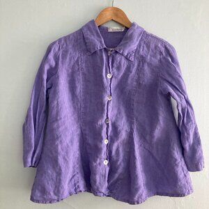 CUT LOOSE Button Down Shirt Women's XS Purple Linen Blouse
